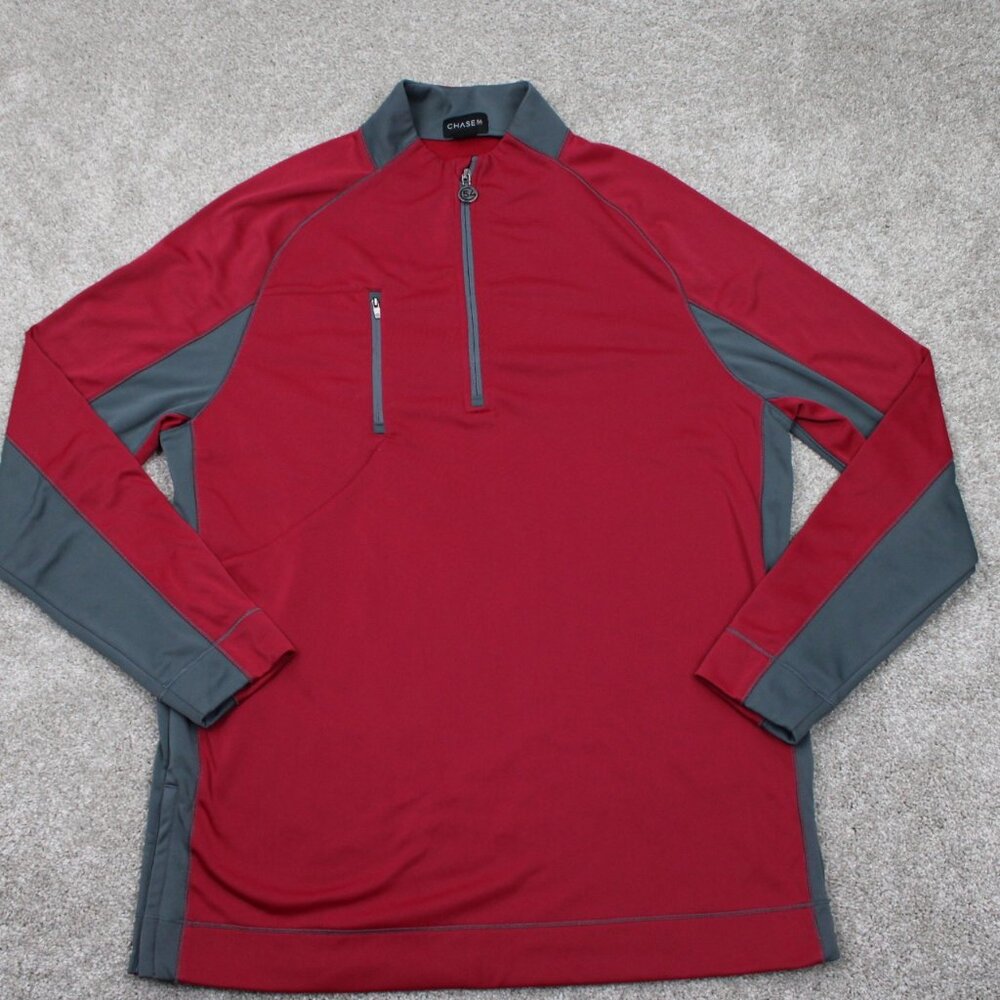 Chase 54 Side Zip Golf Sweatshirt Men XL Red/Gray 1/4 Zip Polyester L/S Pullover